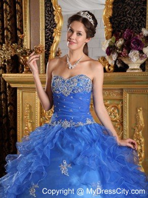 Fast Shipping Blue Sweetheart Ruffled Dress for Sweet 15