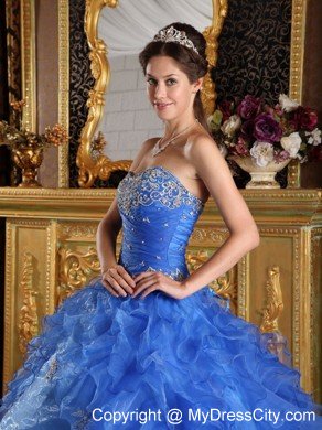 Fast Shipping Blue Sweetheart Ruffled Dress for Sweet 15