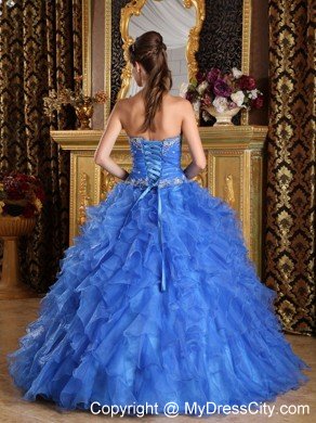 Fast Shipping Blue Sweetheart Ruffled Dress for Sweet 15