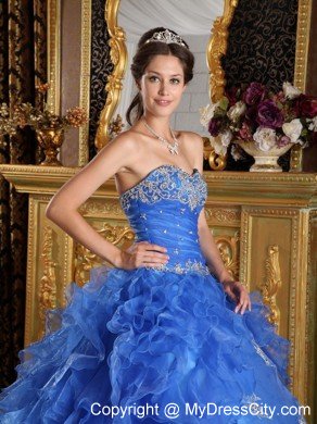 Fast Shipping Blue Sweetheart Ruffled Dress for Sweet 15