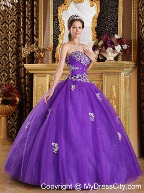 Purple Sweetheart Appliqued Quinceanera Dresses Zipper Back