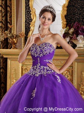 Purple Sweetheart Appliqued Quinceanera Dresses Zipper Back