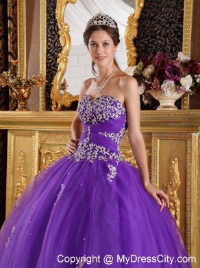 Purple Sweetheart Appliqued Quinceanera Dresses Zipper Back