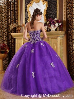 Purple Sweetheart Appliqued Quinceanera Dresses Zipper Back