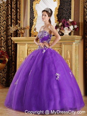 Purple Sweetheart Appliqued Quinceanera Dresses Zipper Back