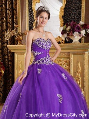 Purple Sweetheart Appliqued Quinceanera Dresses Zipper Back