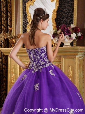 Purple Sweetheart Appliqued Quinceanera Dresses Zipper Back