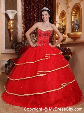 Multi-tiered Sweetheart Satin and Tulle Quinceanera Dress