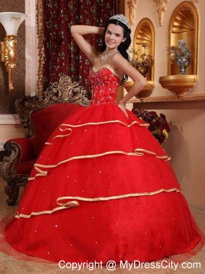 Multi-tiered Sweetheart Satin and Tulle Quinceanera Dress