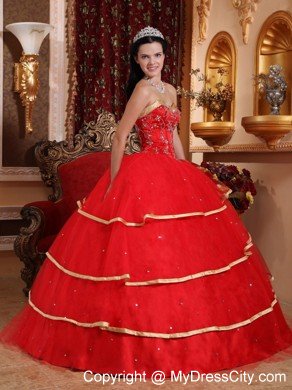 Multi-tiered Sweetheart Satin and Tulle Quinceanera Dress