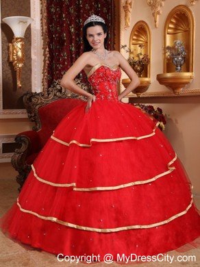 Multi-tiered Sweetheart Satin and Tulle Quinceanera Dress