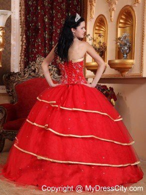 Multi-tiered Sweetheart Satin and Tulle Quinceanera Dress