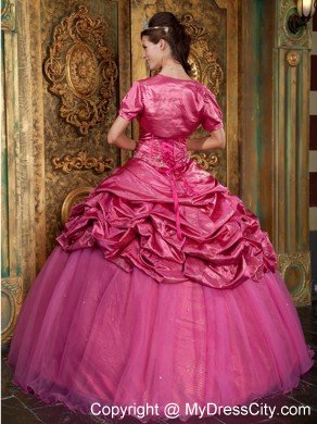 Pink Appliqued Sweetheart Quinceanera Dress with Jacket