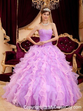 Lavender Sweetheart Organza Dress Beaded for Sweet 15