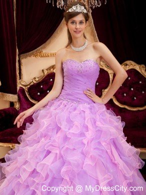 Lavender Sweetheart Organza Dress Beaded for Sweet 15