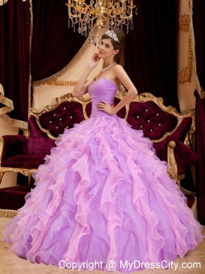 Lavender Sweetheart Organza Dress Beaded for Sweet 15