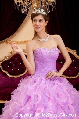 Lavender Sweetheart Organza Dress Beaded for Sweet 15