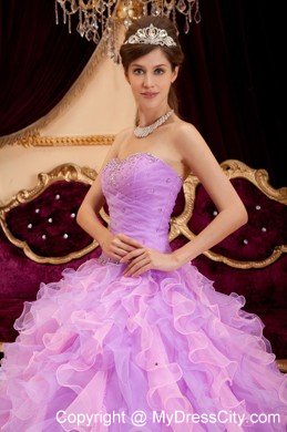 Lavender Sweetheart Organza Dress Beaded for Sweet 15