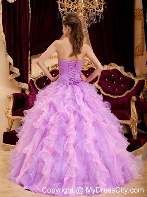 Lavender Sweetheart Organza Dress Beaded for Sweet 15