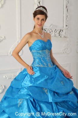 Long Appliqued Sweetheart Taffeta Quinceanera Party Dress