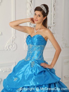 Long Appliqued Sweetheart Taffeta Quinceanera Party Dress