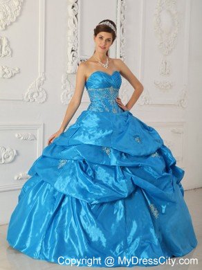 Long Appliqued Sweetheart Taffeta Quinceanera Party Dress