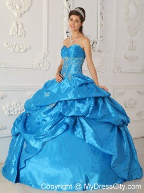 Long Appliqued Sweetheart Taffeta Quinceanera Party Dress