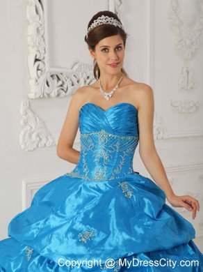 Long Appliqued Sweetheart Taffeta Quinceanera Party Dress