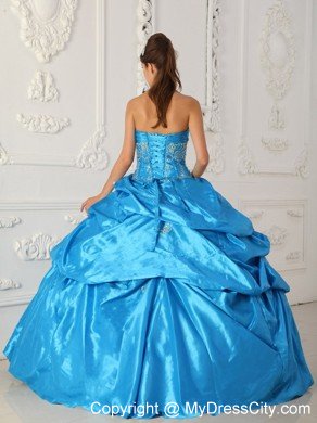 Long Appliqued Sweetheart Taffeta Quinceanera Party Dress