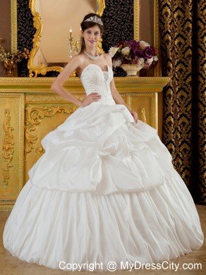 Elegant Strapless White Taffeta Quinceanera Dress Beaded