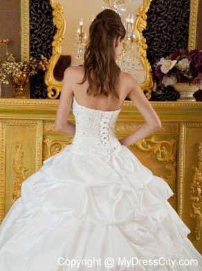 Elegant Strapless White Taffeta Quinceanera Dress Beaded