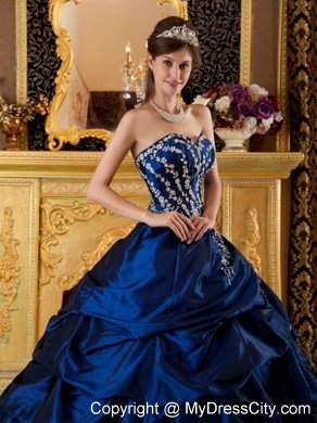 Navy Blue Sweetheart Appliques Sweet Sixteen Dresses