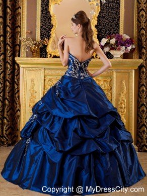 Navy Blue Sweetheart Appliques Sweet Sixteen Dresses