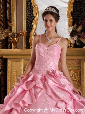 Lovely Pink Beading Quinceanera Dress with Spaghetti Straps