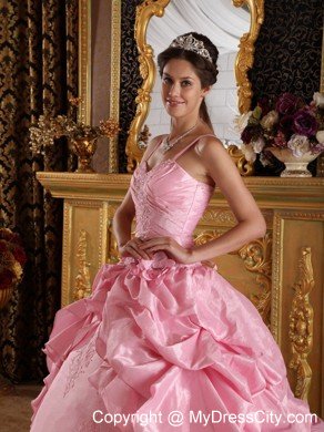 Lovely Pink Beading Quinceanera Dress with Spaghetti Straps