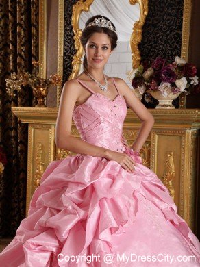 Lovely Pink Beading Quinceanera Dress with Spaghetti Straps