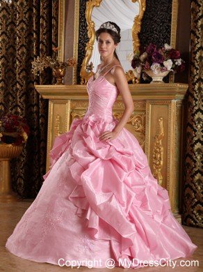 Lovely Pink Beading Quinceanera Dress with Spaghetti Straps