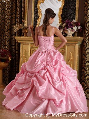 Lovely Pink Beading Quinceanera Dress with Spaghetti Straps