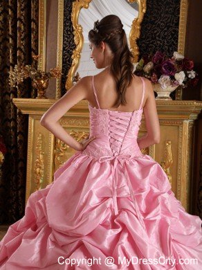 Lovely Pink Beading Quinceanera Dress with Spaghetti Straps