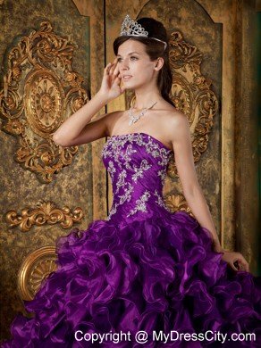 Purple Strapless Ruffled Quinceanera Dress Organza Made