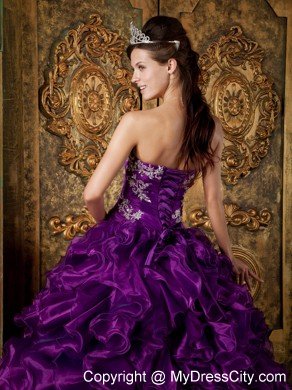 Purple Strapless Ruffled Quinceanera Dress Organza Made