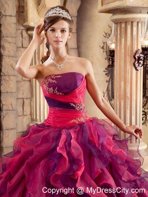 Strapless Two-toned Organza Quinceanera Dress Ruffled