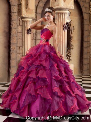 Strapless Two-toned Organza Quinceanera Dress Ruffled