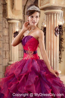 Strapless Two-toned Organza Quinceanera Dress Ruffled