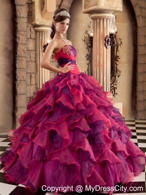 Strapless Two-toned Organza Quinceanera Dress Ruffled