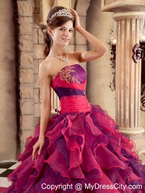 Strapless Two-toned Organza Quinceanera Dress Ruffled