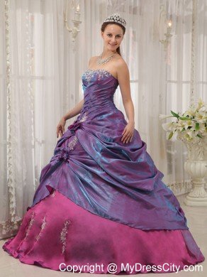 Purple Taffeta Quinceanera Dress Strapless with Appliques