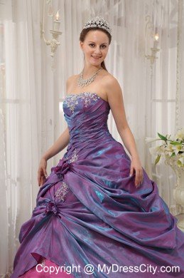 Purple Taffeta Quinceanera Dress Strapless with Appliques