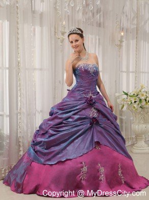 Purple Taffeta Quinceanera Dress Strapless with Appliques