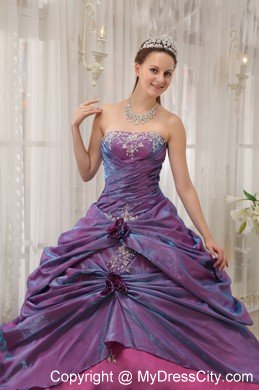 Purple Taffeta Quinceanera Dress Strapless with Appliques